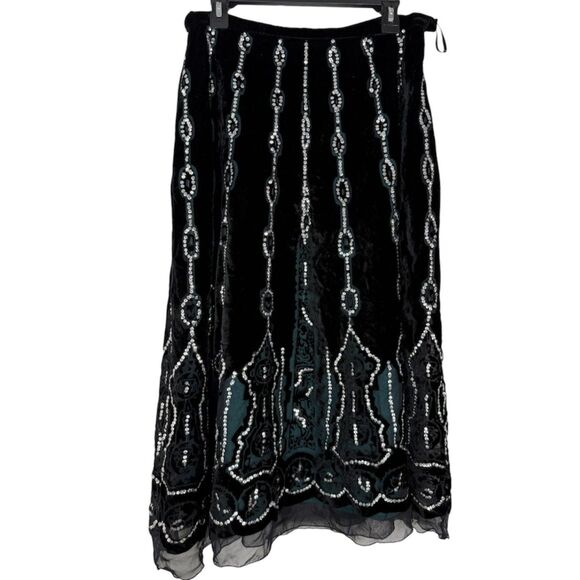 Carole Little Dresses & Skirts - Vtg Black Velvet Burnout Whimsigoth Maxi Skirt 8 Sequin Witchy Goth Fairy Grunge